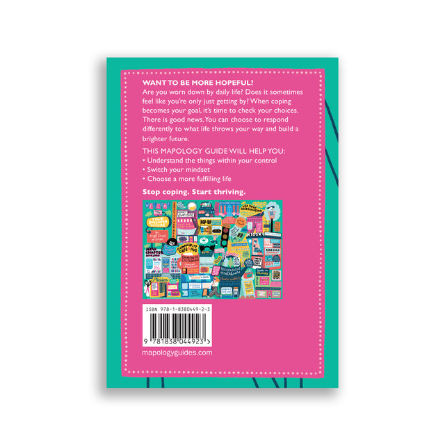 Back cover of “How to Choose a Brighter Tomorrow” showing summary text about choosing hope, key benefits, and a colourful preview of the illustrated map.