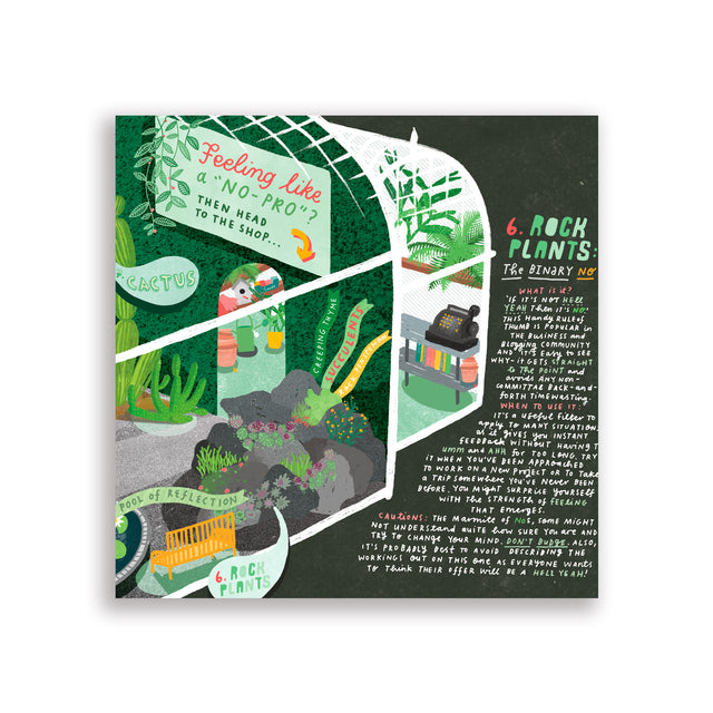 Close-up of illustrated greenhouse section with cactus and rock plants metaphor for strong boundaries