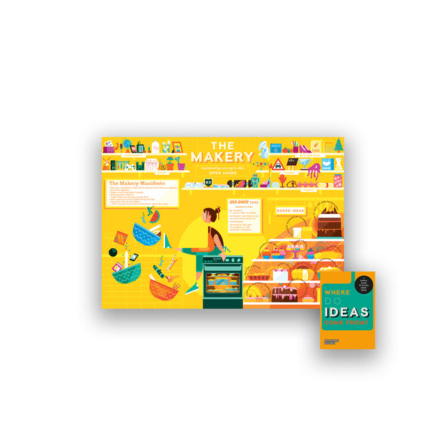 Illustrated map titled ‘The Makery’ showing a bakery metaphor for generating ideas
