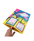 A hand holding The Anger Apothecary Map partially folded showing colourful illustrations