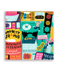 Close-up of “Choose a Brighter Tomorrow” map highlighting playful illustrations of shops, street signs and messages about self-development and personal growth.