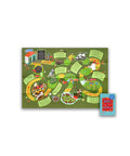 Inside of Make It Happen map showing coloured illustrated journey of mini golf and motivational text. A lot of green.