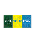 Three guidebooks with colourful covers under the title 'Pick Your Own'. All related to personal development, mental health and well-being and placed against a white background.