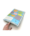 Folded Mapology Guide The Sea of Uncertainty held by hand, showing part of the illustrated islands