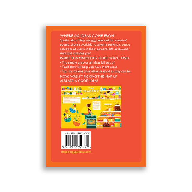 Back cover of Mapology Guide ‘Where Do Ideas Come From?’ with thumbnail of open map