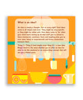 Page explaining what an idea is, using colourful bowls and kitchen tools illustration