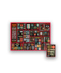 Full illustrated map from Mapology Guide “Who Are You?” showing a colourful grid of 100 prompts themed into 15 decks exploring curiosity, values, creativity, and identity.