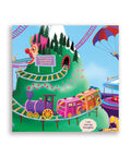 Section of map showing a clown mountain with sign “Don’t believe everything you think” and rainbow train.